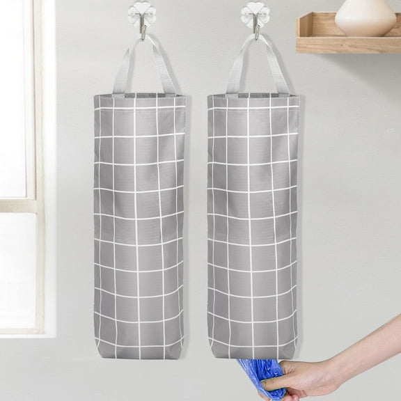 2pcs Plastic Bag Dispenser Holders, EEEkit Foldable Grocery Bags Organizer, Wall Mount Storage Bag Dispenser, Trash Bag Shopping Bag Holder, Gray
