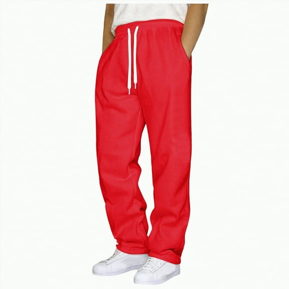 TOWED22 Men's Lightweight Mesh Sweatpants Loose Fit Open Bottom Athletic Workout Gym Pants with Pockets(Red,XXL)