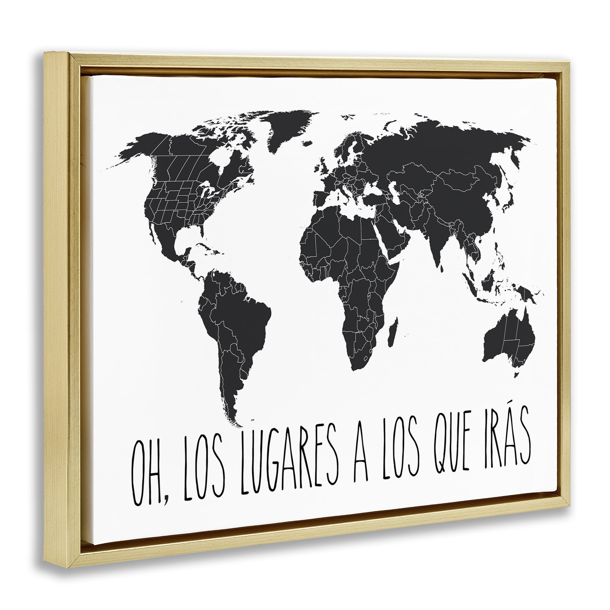 Stupell Industries Los Lugares a Los Que Iras Inspirational Quotes & Sayings Painting Gold Floater Framed Art Print Wall Art, 31 x 25