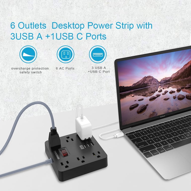 ONDOG 6-Outlet Power Strip with USB, 5 Ft Cord photo 3