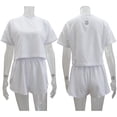 thumbnail image 4 of Baywell 2024 Women Casual Solid Color Set Round Neck Waistless Short Sleeve Top Sexy Crossover Shorts Two Piece Set S-XL, 4 of 6