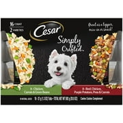 CESAR SIMPLY CRAFTED Chicken & Beef Wet Dog Food Toppers Variety Pack, (16 Pack) 1.3 oz. Tubs