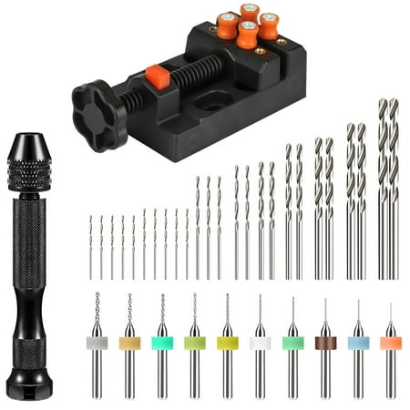 

37pcs Hand Drill Set Hand Drill Bits Set Include Pin Vise Hand Drill with PCB Mini Drills Twist Drills and Bench Vise Hand Drill Set for Resin Polymer Craft Carving DIY Jewelry