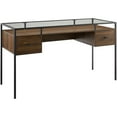 thumbnail image 1 of Bureau en Verre Trempé Surélevé 56 Pouces à 2 Tiroirs en Noyer Foncé, 1 of 4