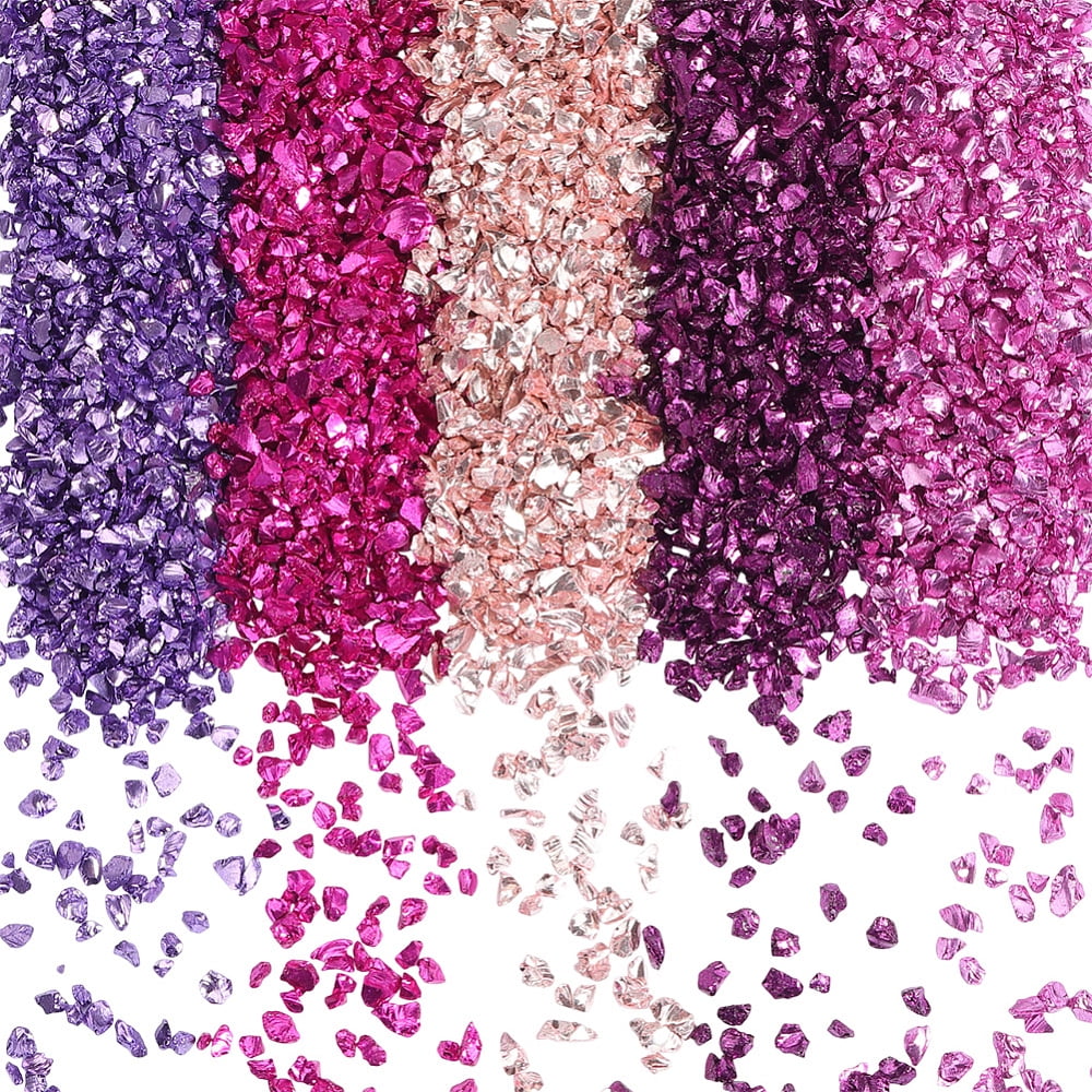 1 Box 150G 5 Colors Small Crushed Crystals Pink Broken Glass Bulk Metallic Chips Irregular Flakes Glitter Crystals for Crafts Nail Arts Vase Filler