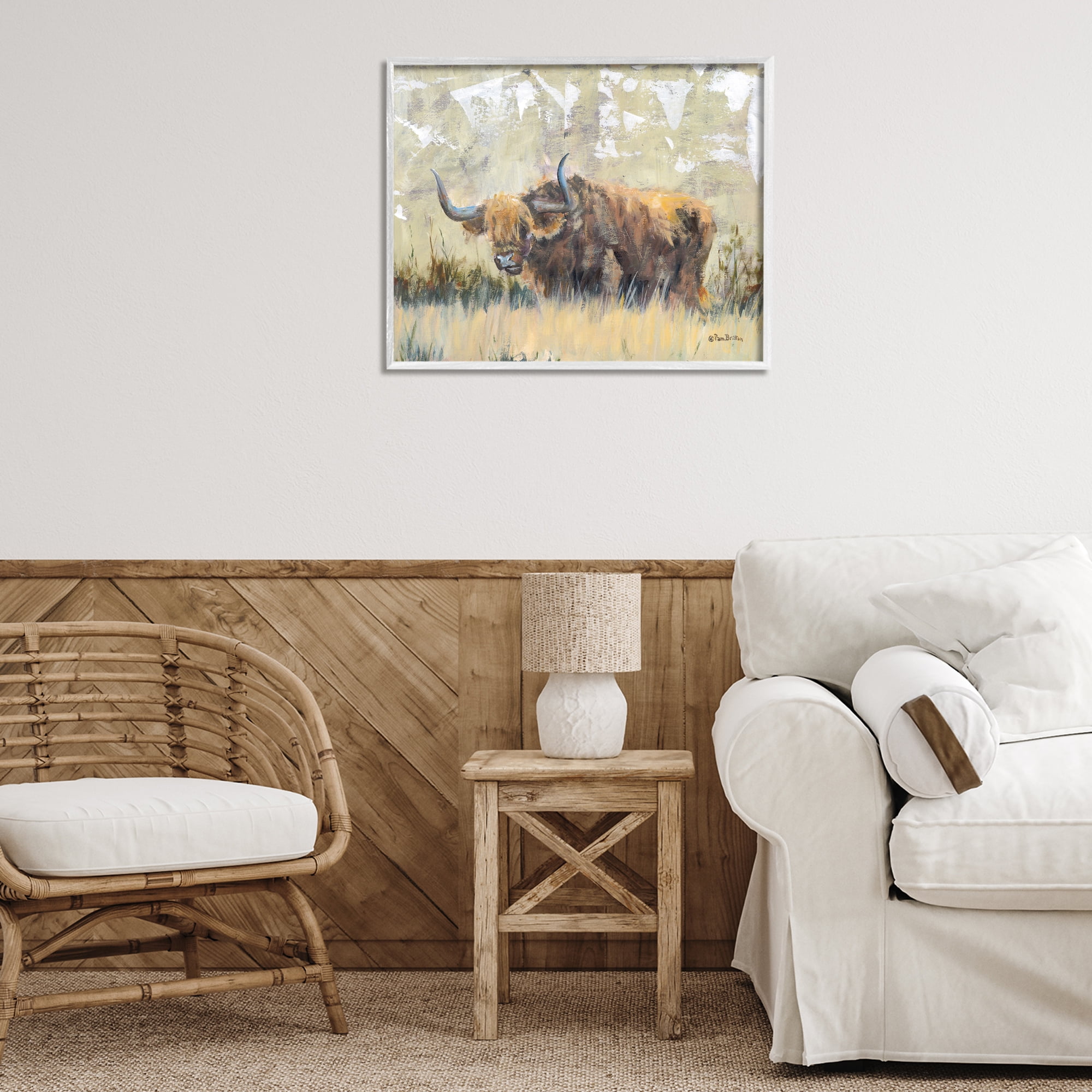 Stupell Industries Rustic Patterned Longhorn Animals & Insects Painting White Framed Art Print Wall Art, 30 x 24