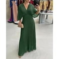 thumbnail image 3 of CHICME Dresses for Women Pleated Deep V-Neck Batwing Sleeve Backless Tied High Waist Slim Zipper Maxi Dress Green-S, 3 of 9