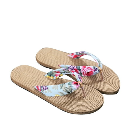 

Women Casual Hemp Silk Belt Flat Slippers Plastic Slip-On Beach Walk Shoes