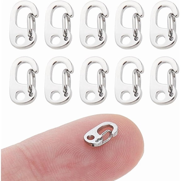 10Pcs Oval Clasps Carabiner Necklace Clasps 7.5x4mm Stainless Steel Shorten Clasp Connector and Extended Necklace Clasp Small Keychain Clasps for DIY Jewelry Making