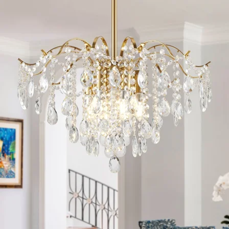 LUOLAX 20" Elegant Crystal Chandelier Rain Drop Pendant Fixture 6 Lights Ceiling Lamp