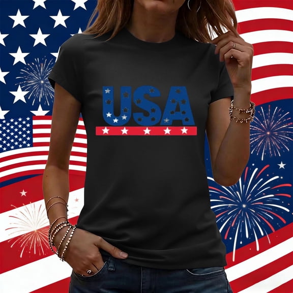 Vetsdori USA Years Anniversary T Shirts for Women Short Sleeve Red White and Blue Pullover Graphic Casual Summer Crew Neck,American Flag Fourth of July Womens Tops Independence Day