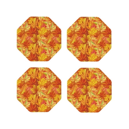 

Coasters Set of 4 - yellow maple leaf Drink Coasters for Tabletop Protection Leather Coasters for Living Room Decor and Housewarming Gift Octagon