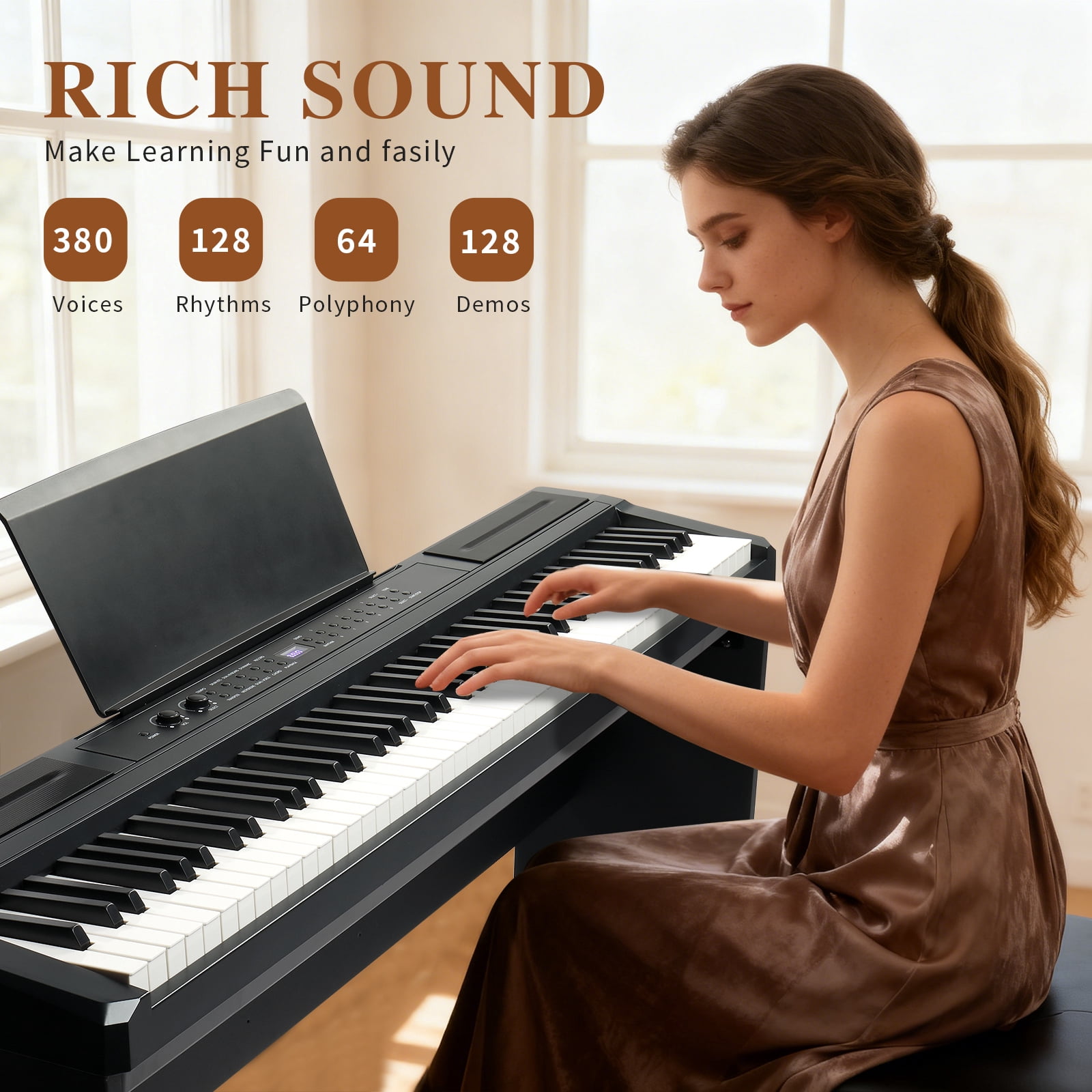 Ktaxon 88-Key Weighted Digital Piano with Dual Bluetooth, Headphone – Upright Electric Keyboard – Matte Black