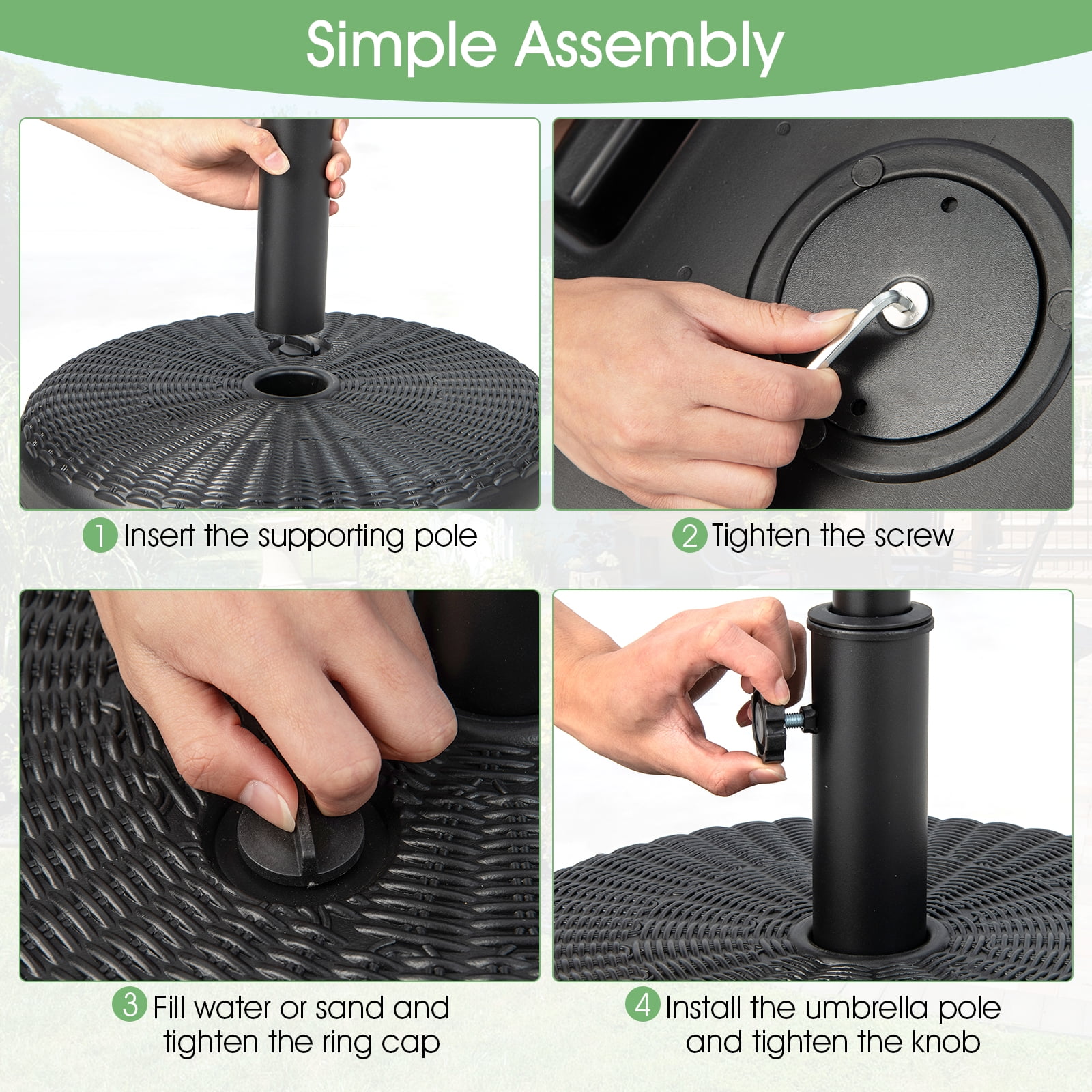 Topbuy Fillable Umbrella Base Stand, Water & Sand Filled Heavy-Duty Patio Umbrella Holder 18” Outdoor Weighted Umbrella Base