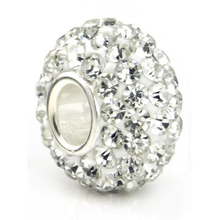 White Crystal Ball Bead Sterling Silver Charm Fits Pandora Chamilia Biagi Trollbeads European (Pandora Best Friend Charm Price)