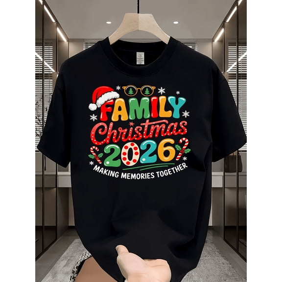Family Christmas 2026 Making Memories Together Holiday Graphic Tee for Men Women, Cute Santa Hat Snowflake Short Sleeve T-Shirt, Casual Crew Neck Top for Christmas Gift