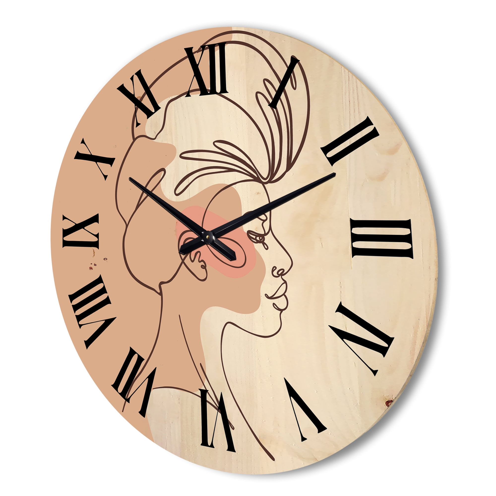 Designart 'One Line Portrait of Afro American Woman II' Modern Wood Wall Clock
