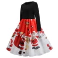 thumbnail image 3 of Pisexur Robe de Noël pour Femmes, Robe Mince à Imprimé avec Empiècements, Robe à Manches Longues à Col Rond, Robe d'Invitée de Mariage pour Femmes, Robe Évasée pour Fête de Noël, 3 of 6