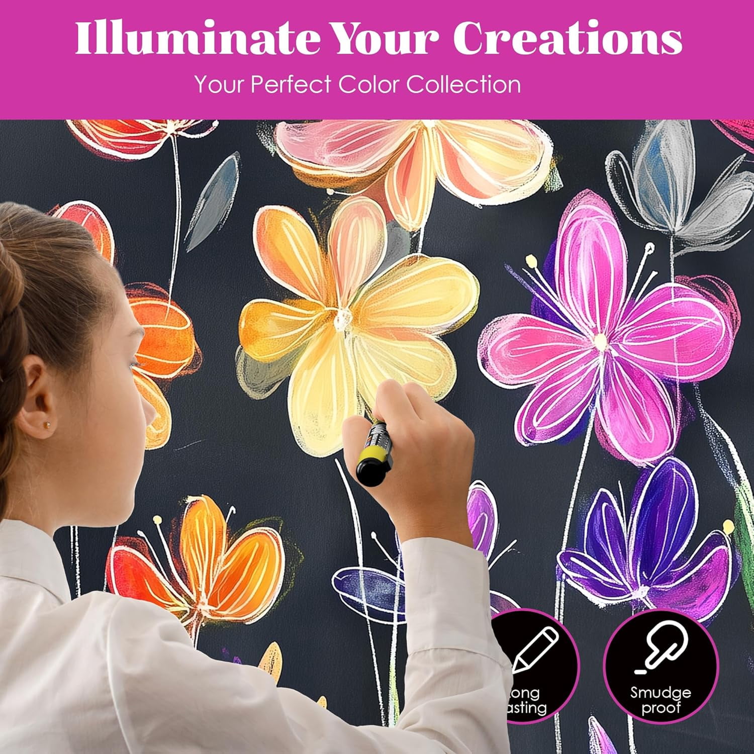 Chalk Markers - Pack of 16, Reversible 6mm Tips - Vibrant Chalkboard Designs with Chalkboard Markers - Easy Erase on Glass & Whiteboards with Dry Erase Pen