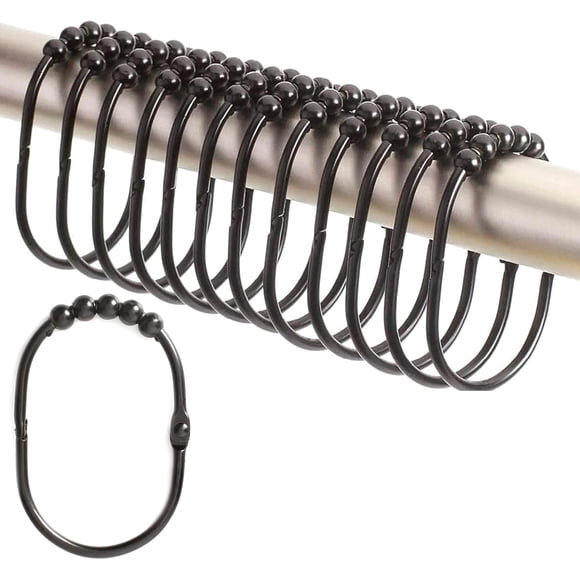 Ensemble d'Anneaux/crochets pour Rideau de Douche de 2 Lb Depot, Finition Décorative Noire, Rouleaux Faciles à Glisser, Acier Inoxydable Antirouille à 100 %, Ensemble de 12 Anneaux pour Tringles de Douche