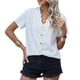 thumbnail image 1 of Blusa con botones para mujer, color puro, manga corta, encaje, cuello en V, parte superior con una botonadura para uso diario, blanco XXL, 1 of 6