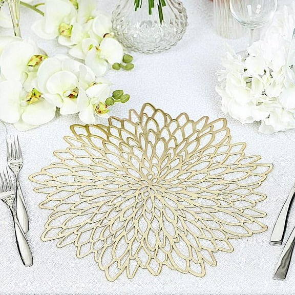 BalsaCircle 6 Gold Round 15" Dahlia Floral Vinyl PLacemats Wedding Party Decor