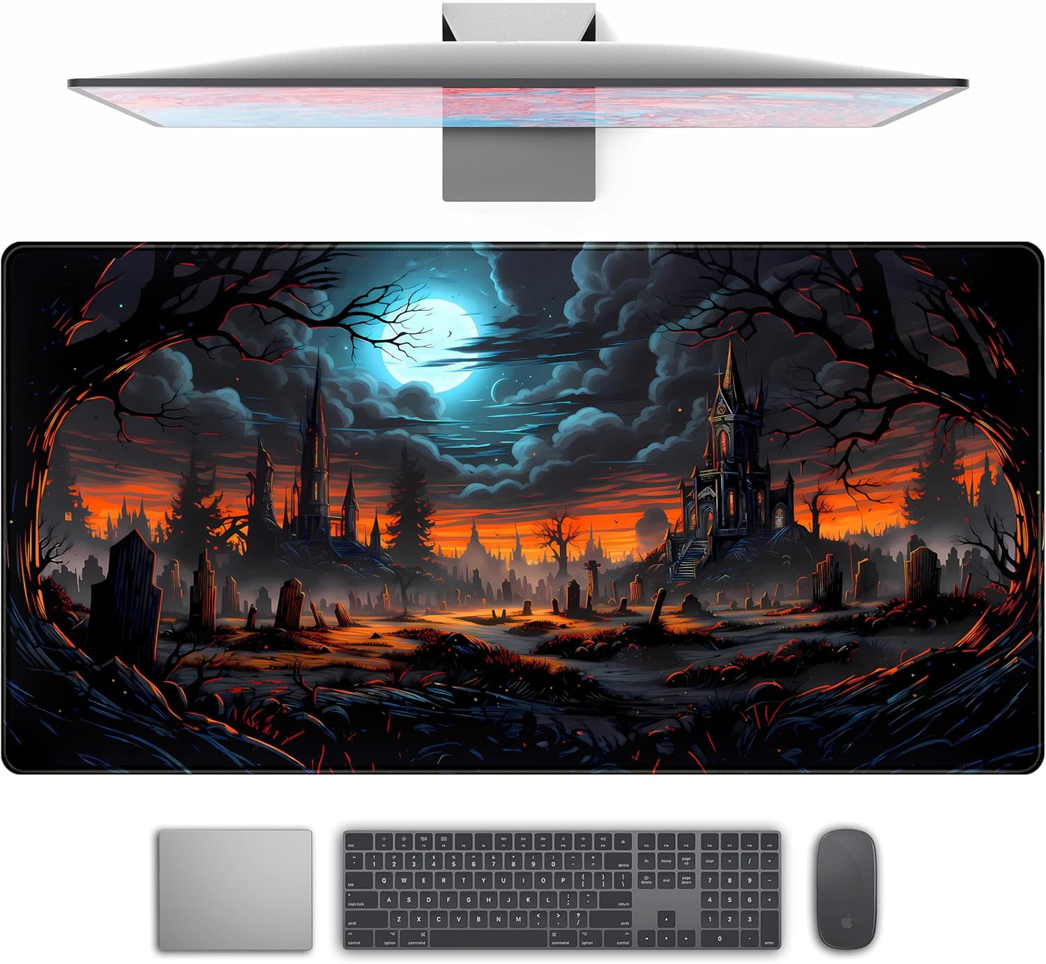 Desk Mat Forest Library Book Mouse Pad Big Desk Pad XXL Extended Gaming Large Mouse Pad for Desk Rubber Base Mousepad with Stitched Edges, Keyboard Mouse Mat for Work Game Office Home 31.5x15.7 in