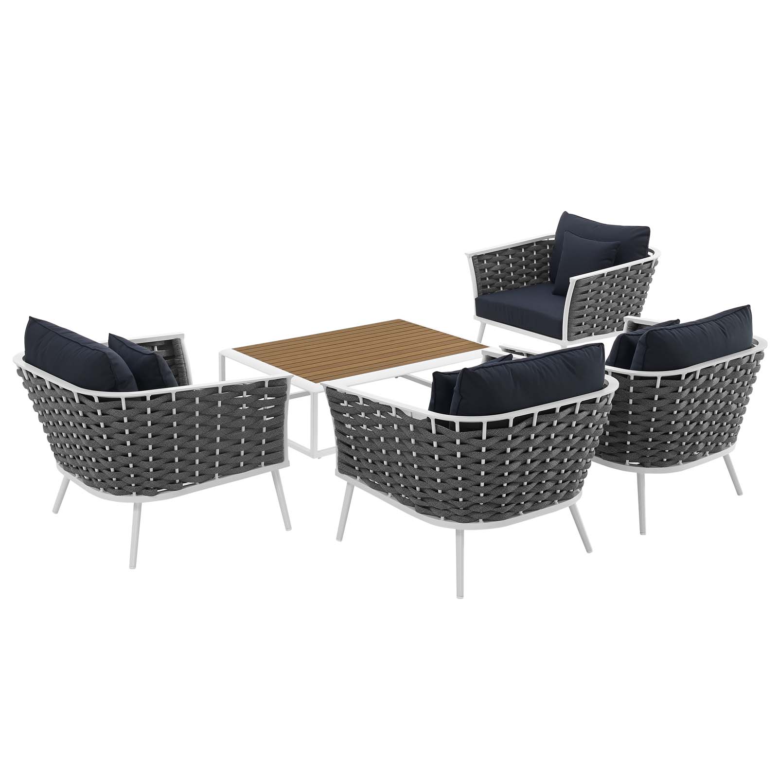 Modway Stance 5 Piece Outdoor Patio Aluminum Sectional Sofa Set in White Navy - image 3 of 8