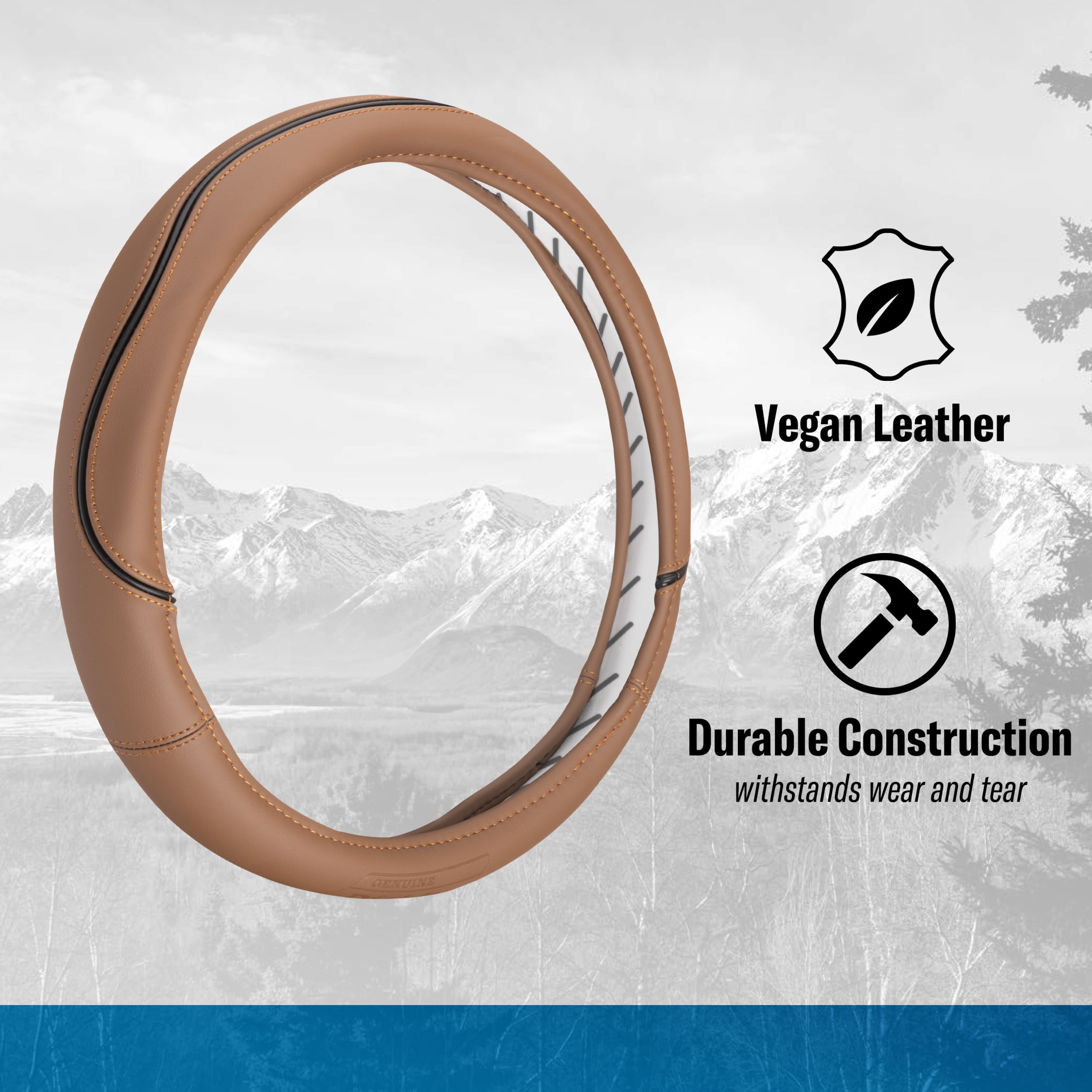 Genuine Dickies Brown Heavy-Duty Bonded Leather Truck Steering Wheel Cover, 34425PWDI