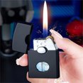 thumbnail image 4 of Black Double Flame Direct Punch Lighter Grinding Wheel Ignition Windproof Refillable Metal Lighter For Outdoor Use Camping Hiking Survival Gear 0.22 Lb, 4 of 7