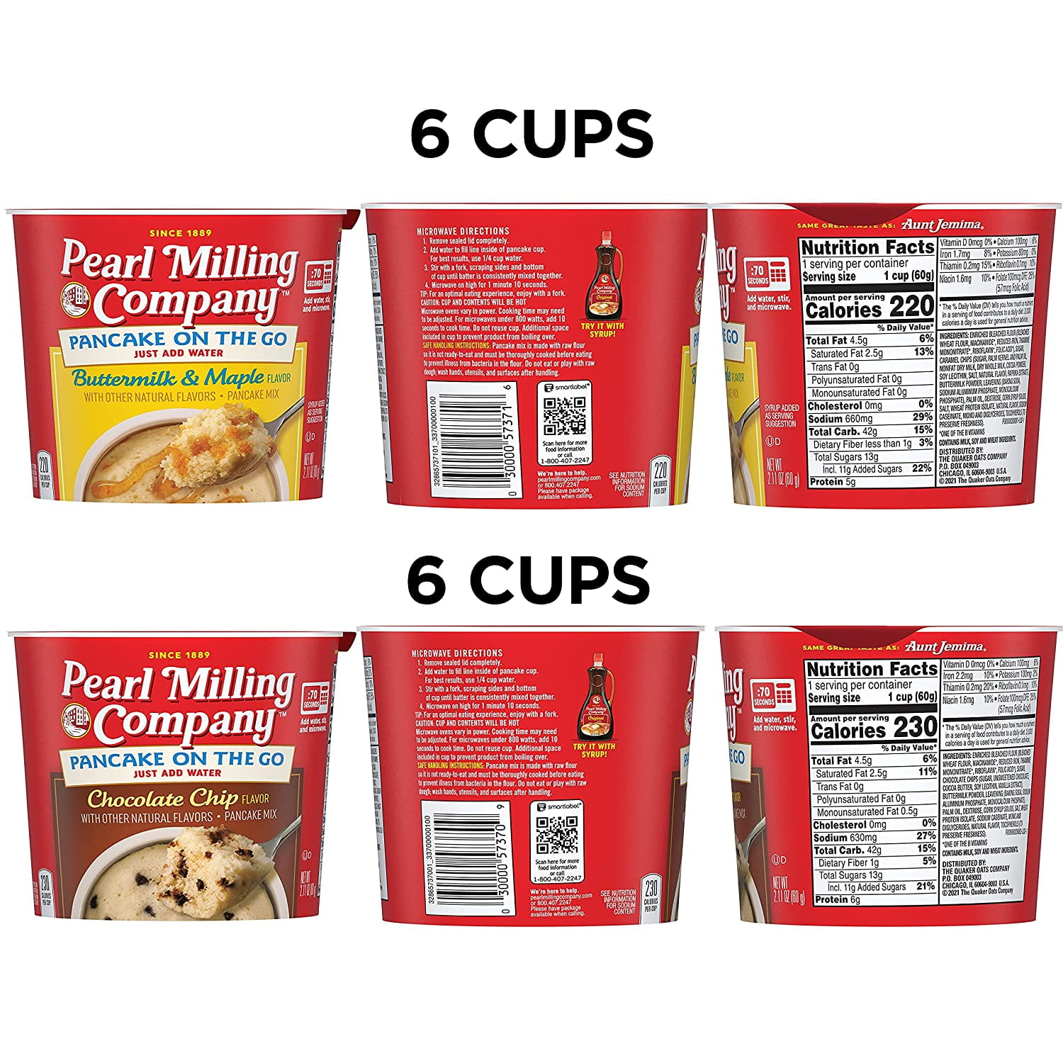 Pearl Milling Company, Pancake on the Go Cups, 2 Flavor Variety Pack, 2.11oz Cups (12 Pack)