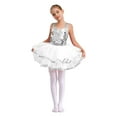 thumbnail image 1 of Yanarno Robe Tutu de Danse pour Filles Enfants Paillettes Jazz Fête Robe de Danse Costume de Performance sur Scène Argent 14, 1 of 7