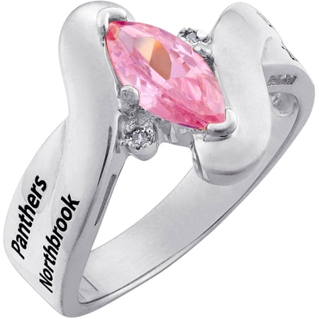 Freestyle, Women's Sterling Silver Marquise Stone & Diamond Wrap Class Ring, Personalized, High School or College Graduation