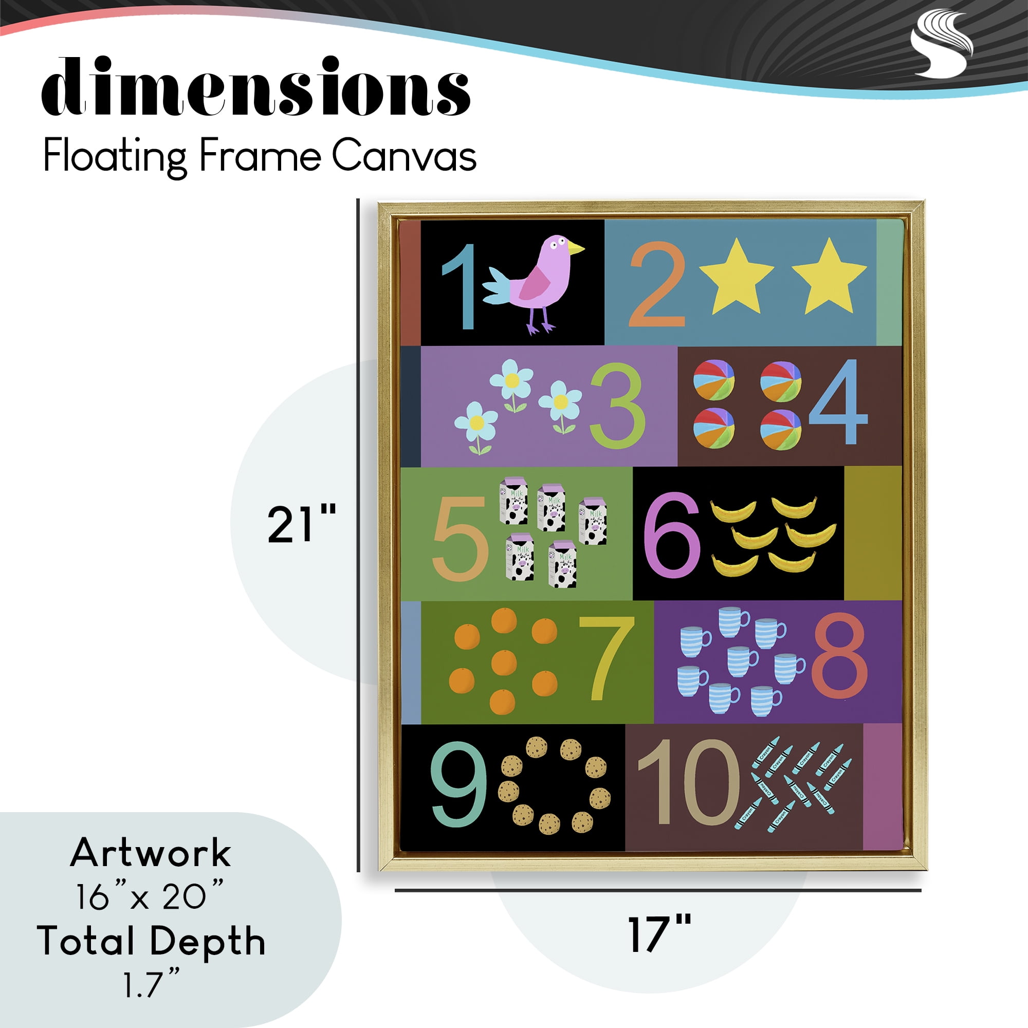Learning To Count Chart Gold Framed Floater Canvas Wall Art, design by Carla Daly