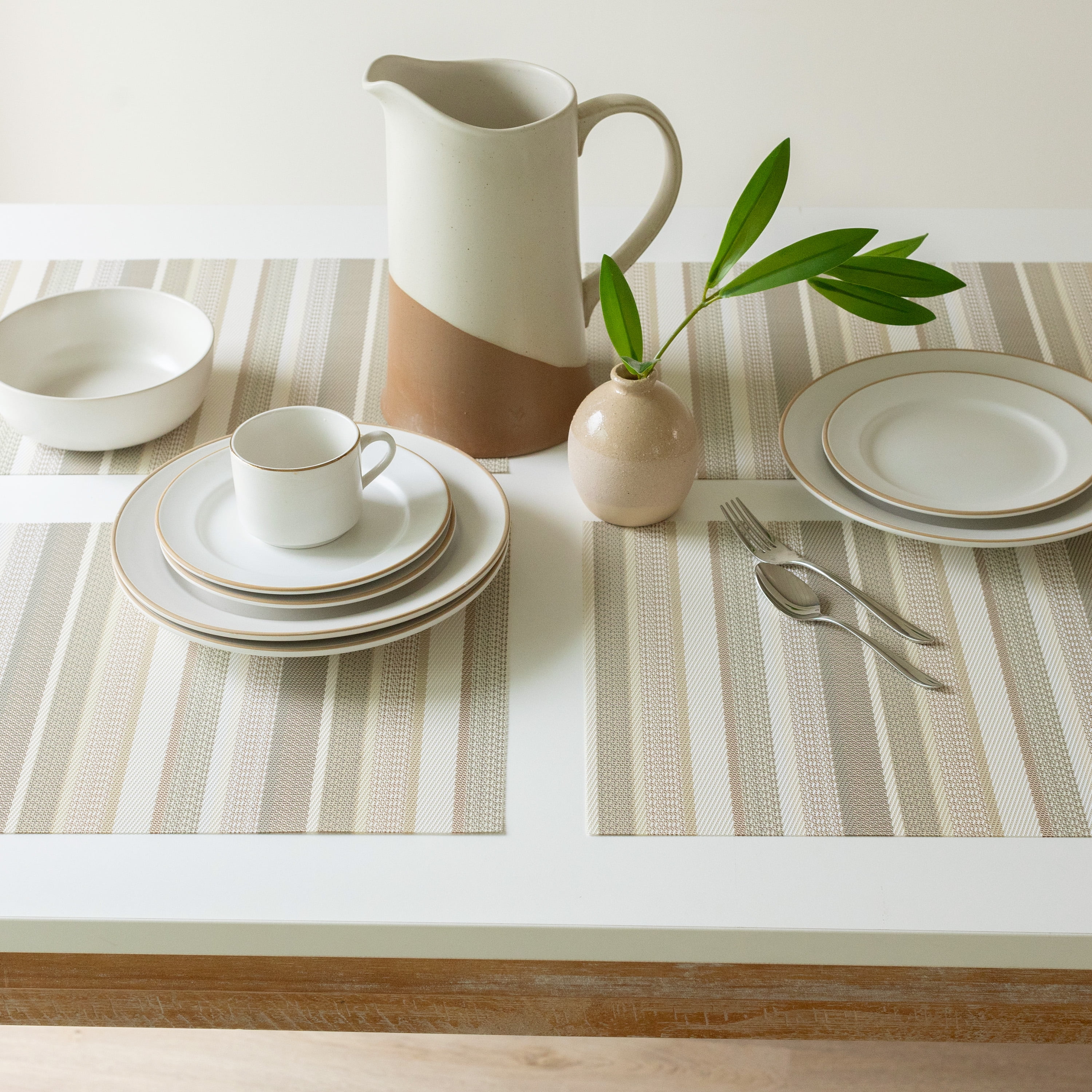 (4 pack) Mainstays Multi Stripe Woven Vinyl Table Placemat Birch 13" x 18"