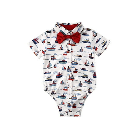 

Douhoow Baby Boy Gentleman Bodysuit Infant Short Sleeve Turn Down Collar Romper