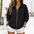thumbnail image 6 of Full Zip Up Sweatshirt Women No Hood - Oversized Loose Casual Long Sleeve Collared Jacket 2026 Fall Winter Clothes Black 3XL, 6 of 6