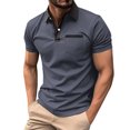 thumbnail image 2 of Golf Shirts for Men Color Block Pollover Men's Polo Shirts Short Sleeve Heathy Moisture Wicking Casual Collared Shirts Button Down with Pockets Polo T Shirts for Men, 2 of 5