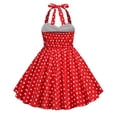 thumbnail image 4 of XQYLOS Robe à Col Halter Filles Années 1950 Rétro à Pois Robe Trapèze Vintage Robe de Soirée avec Nœud Accent Taille Ajustable, 4 of 6