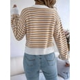 thumbnail image 5 of Womens Long Sleeve Striped Cardigan Sweaters Striped Cropped Button Fall Trendy Open Front Knit Sweater Coats Khaki L, 5 of 8