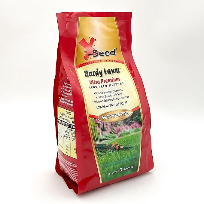 X-Seed Hardy Lawn Grass Seed Mixture - Durable, Long-Lasting Lawn Solution for Full Sun, Withstands Extreme Temperatures & Heavy Traffic, Ideal for Backyards, 3 lbs.