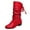 Red, variant on Fashion Women's Mid-Calf Boots Solid Color Pleated Leather Bow Tie Back Thick Heel Medium Stylish Footwear