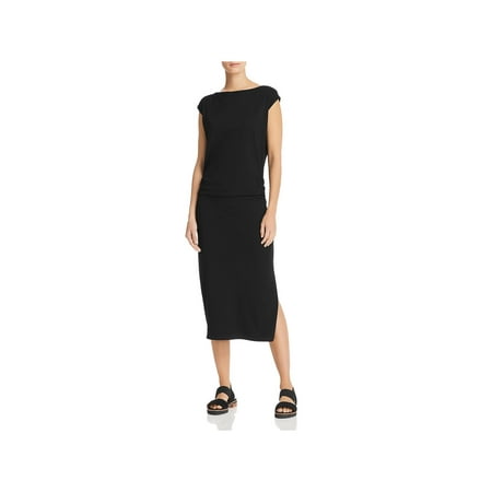 Theory Womens Ruched Short Sleeves Sheath Dress Black M