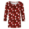 thumbnail image 4 of Fashion Fall Saving LiMoi Women's Holiday Season Blouse Three Quarter Sleeve Round Neck Top with Artistic Santa Print Tees Tshirts Shirts My Items, 4 of 5