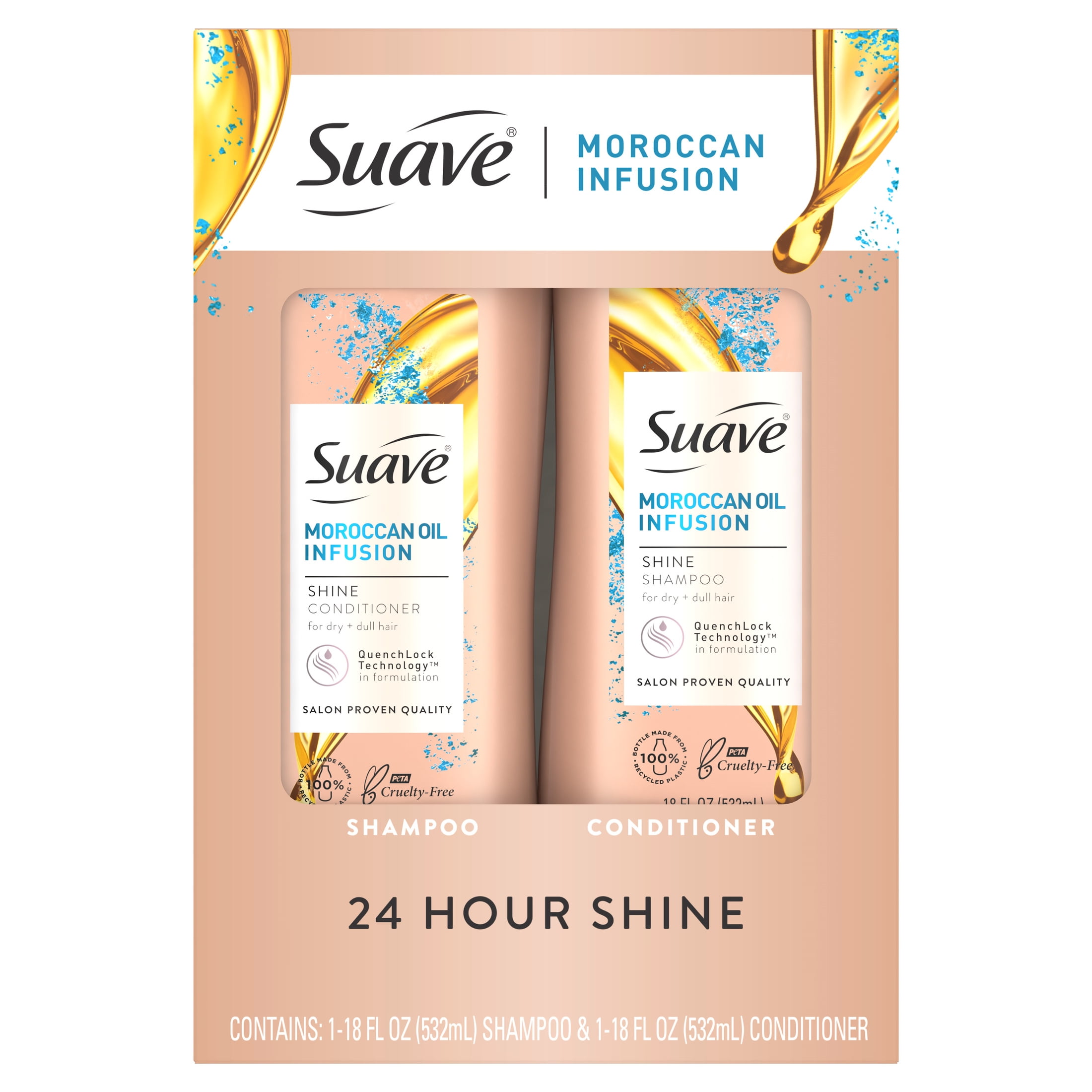 Suave Moroccan Oil Infusion Shampoo and Conditioner Set, 18 oz 2 Pack