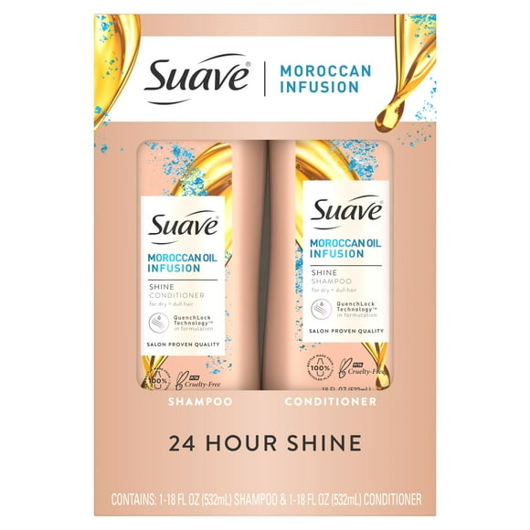 Suave Professionals Moroccan Oil Infusion Shampoo & Conditioner Set, Shine Enhancing, 18 fl oz, 2 Pack