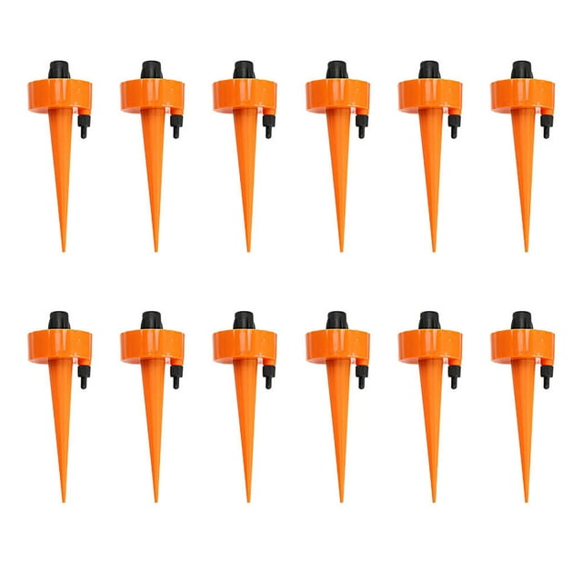 kurtrusly Système d'Irrigation Auto Goutte à Goutte avec Lent Relâchement des Vannes de Commande Interrupteur Auto Eau Pointe Arroseur Outils Réglable Jardin Gicleur Orange 12pcs