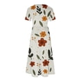 thumbnail image 4 of Puntoco Vestido Midi De Moda Para Mujer Vestido Con Cuello Redondo Y Manga Corta Con Doble Bolsillo Y Estampado Floral Beige Xxl,Regalos Para Mujer Joven, 4 of 4