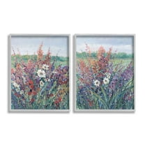 Stupell Industries Blooming Meadow Plants Botanical & Floral Painting Gray Framed Art Print Wall Art, 16 x 20, Set of 2