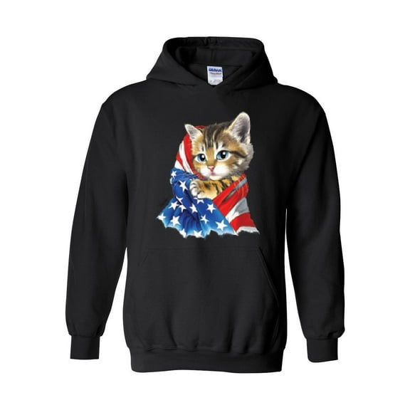 Women Sweatshirts and Hoodies - American Flag 4th of July Kitty
